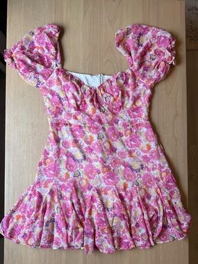 Sweet Pot The Label Pink Floral Spring Puff-Sleeve Mini Dress Size 8